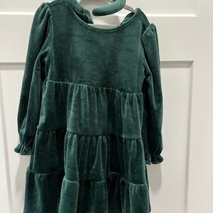 Tahari Girls Emerald Velvet Tiered Dress with Dotted Sparkle